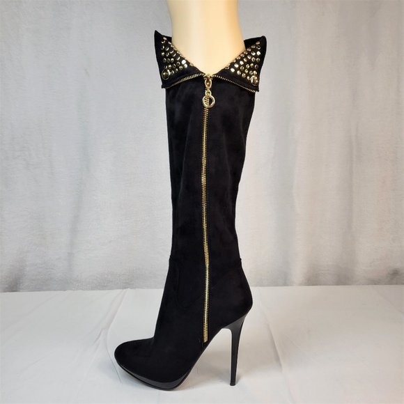 Luichiny Shoes - Luichiny Party Girl Black High Heel Knee Boots Size 8.5